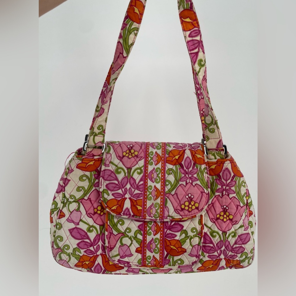 Vera Bradley Pink Floral “Lilli Belle” Y2K Double Handle Quilted Shoulder Bag - Picture 3 of 14